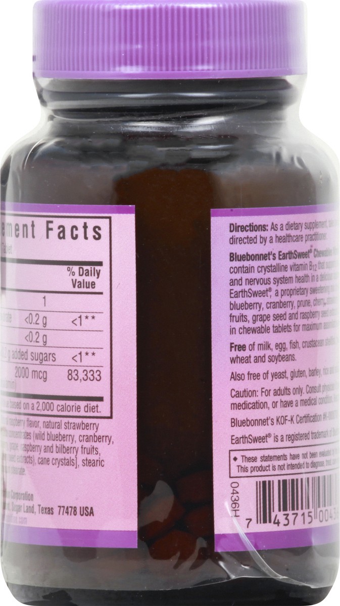 slide 4 of 9, Bluebonnet Nutrition 2000 mcg Tablets Raspberry Flavor Vitamin B12 90 ea, 90 ct