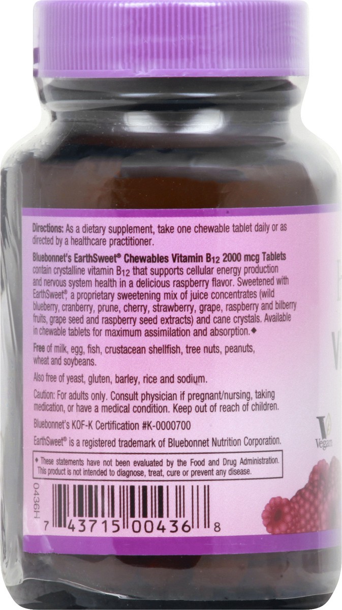 slide 6 of 9, Bluebonnet Nutrition 2000 mcg Tablets Raspberry Flavor Vitamin B12 90 ea, 90 ct