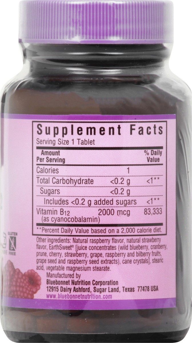 slide 7 of 9, Bluebonnet Nutrition 2000 mcg Tablets Raspberry Flavor Vitamin B12 90 ea, 90 ct