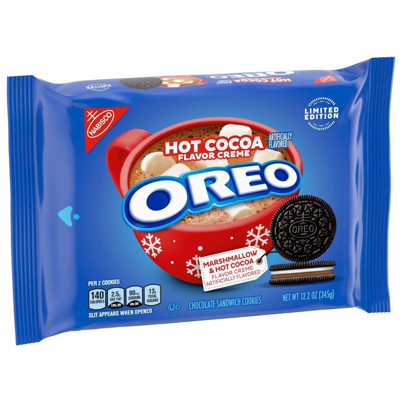 slide 8 of 11, OREO Hot Cocoa Creme Chocolate Sandwich Cookies, Limited Edition, Holiday Cookies, 12.2 oz, 12.2 oz