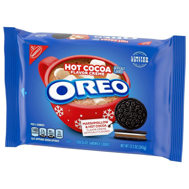 slide 4 of 11, OREO Hot Cocoa Creme Chocolate Sandwich Cookies, Limited Edition, Holiday Cookies, 12.2 oz, 12.2 oz