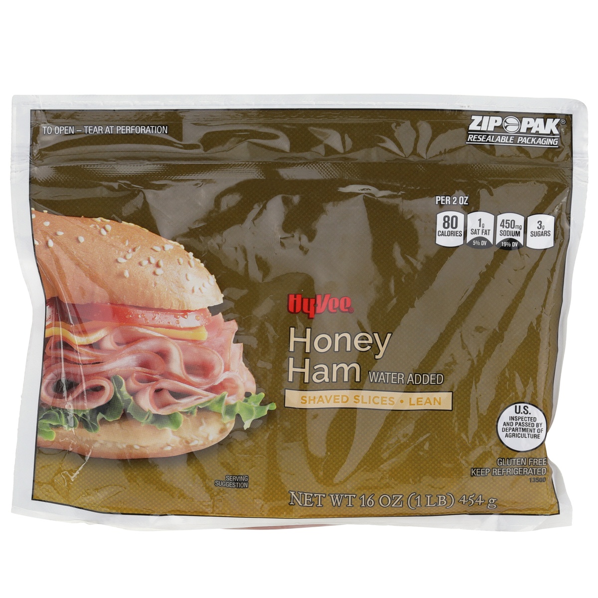 slide 1 of 1, Hy-vee Honey Ham Lean Shaved Slices, 16 oz