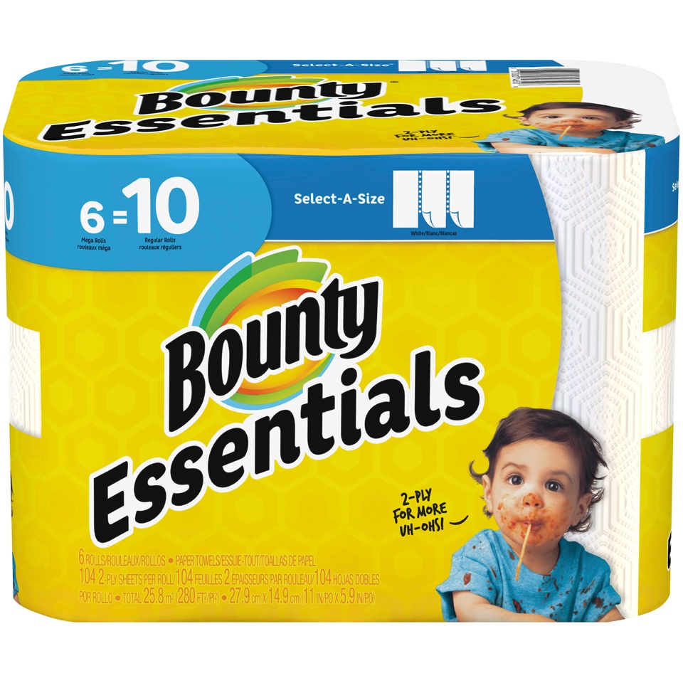 slide 1 of 1, Bounty Essentials Select-a-size Paper Towels, White, 6 ct