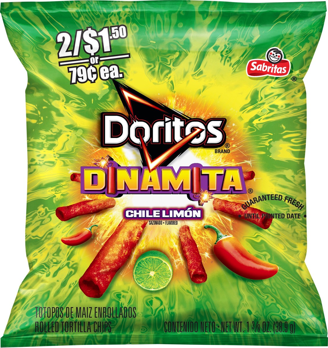 slide 4 of 5, Doritos Dinamita Rolled Tortilla Chips Chile Limon 1 3/8 Oz, 1.38 oz