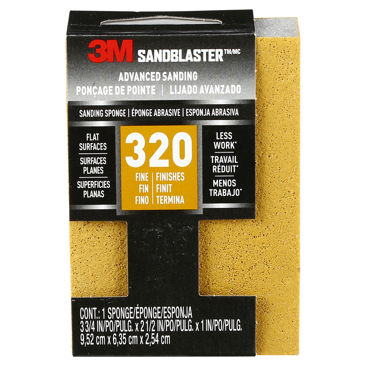 slide 1 of 1, 3M SandBlaster Sanding Sponge, Gold, 3.75 inch x 2.5 inch x 1 inch, 1 ct