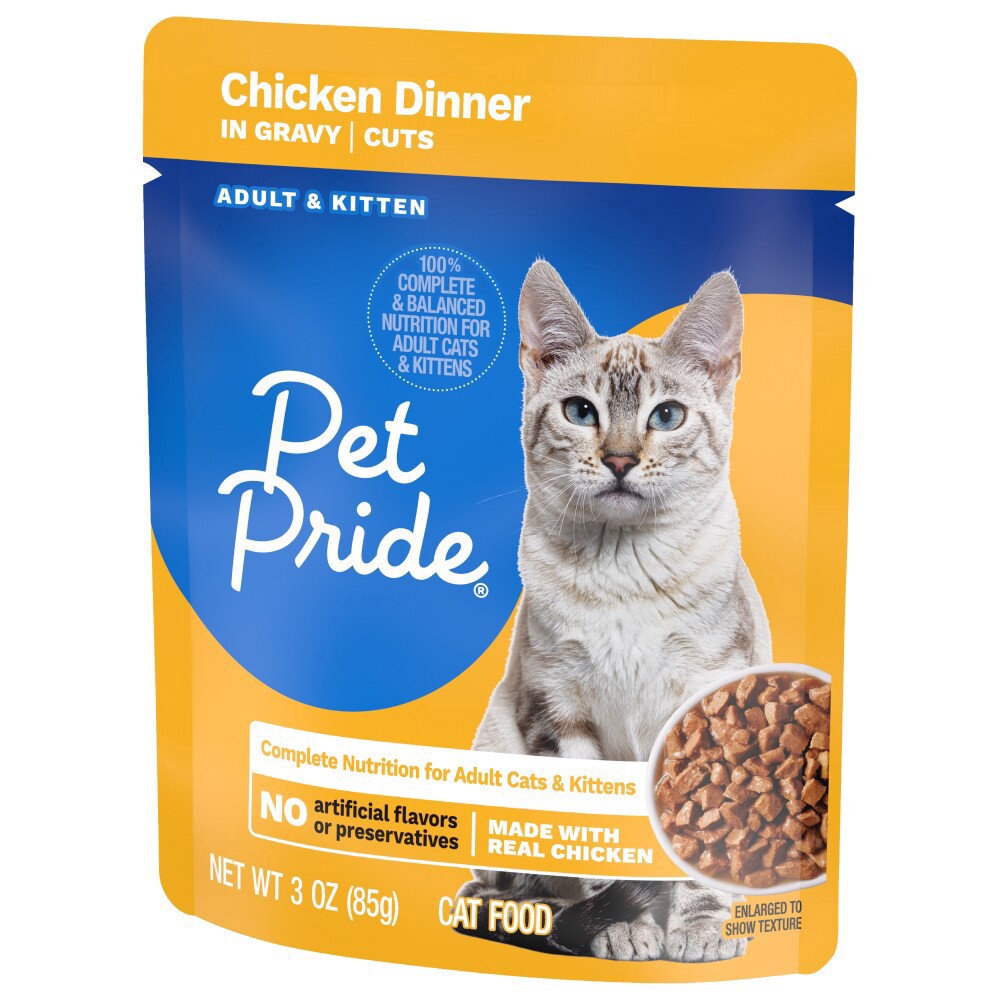 slide 4 of 5, Pet Pride Chicken Dinner In Gravy Moist Cat Food Pouch, 3 oz