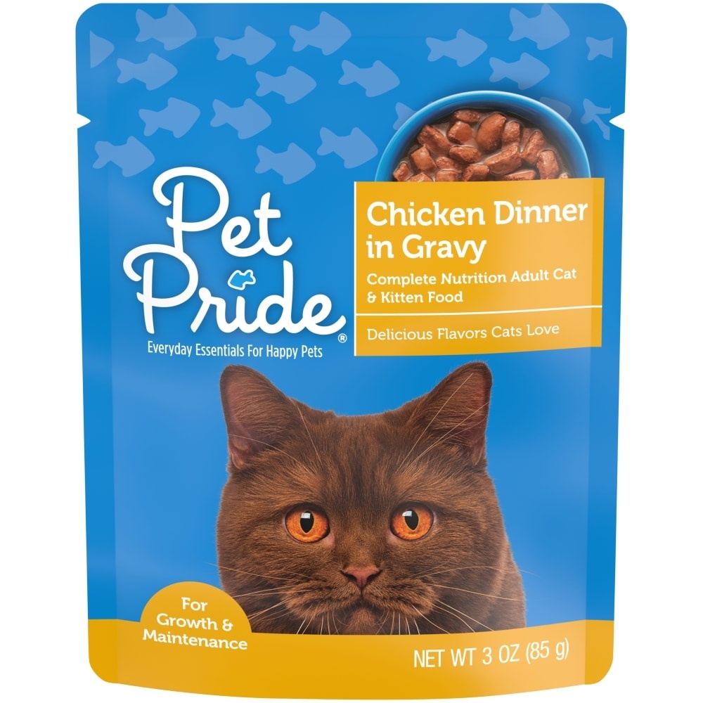 slide 1 of 1, Pet Pride Chicken Dinner In Gravy Moist Cat Food Pouch, 3 oz