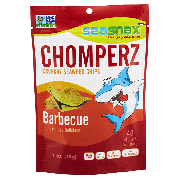 slide 1 of 2, SeaSnax Chomperz Barbecue Seaweed Chips, 1 oz