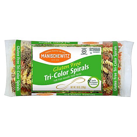 slide 1 of 1, Manischewitz Noodles Spiral Tri-Color Gluten Free, 10 oz