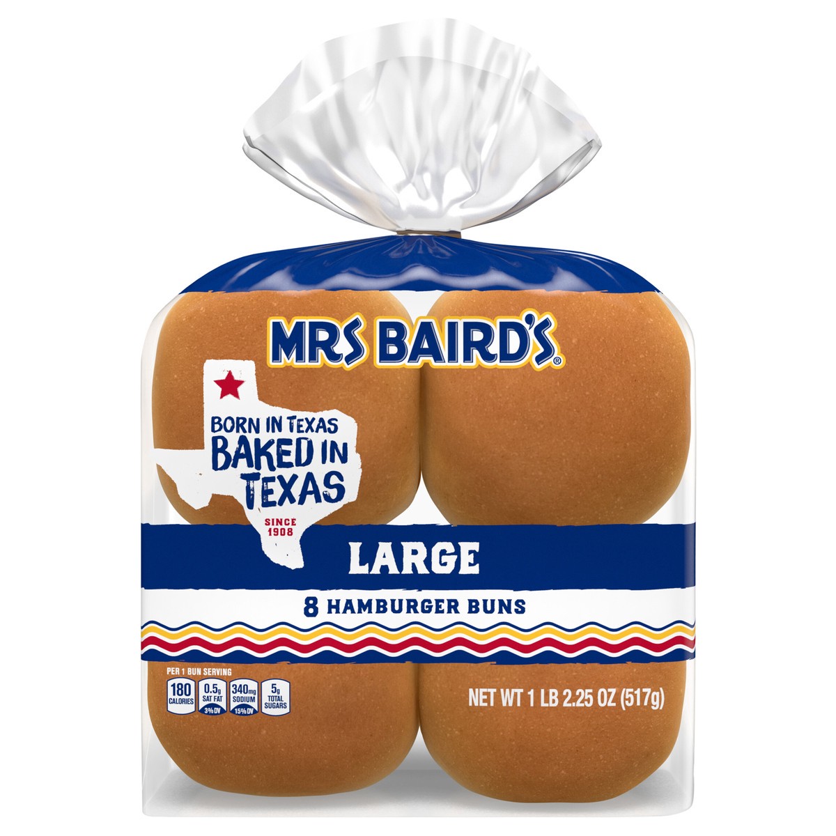 slide 1 of 5, Mrs. Baird's Large Hamburger Buns, 8 count, 18.25 oz, 8 ct