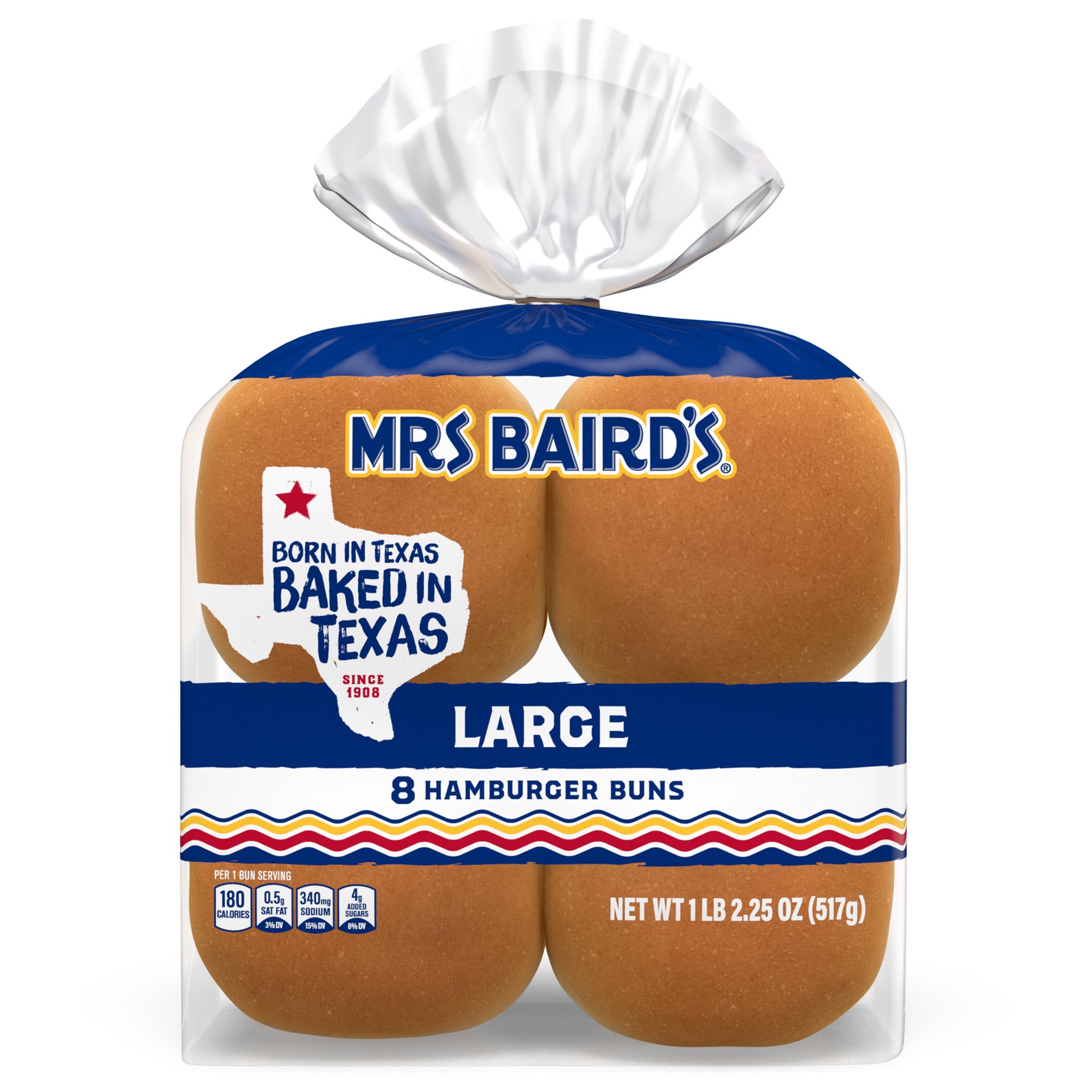 slide 1 of 5, Mrs. Baird's Large Hamburger Buns, 8 count, White Hamburger Buns, 18.25 oz Bag, 8 ct