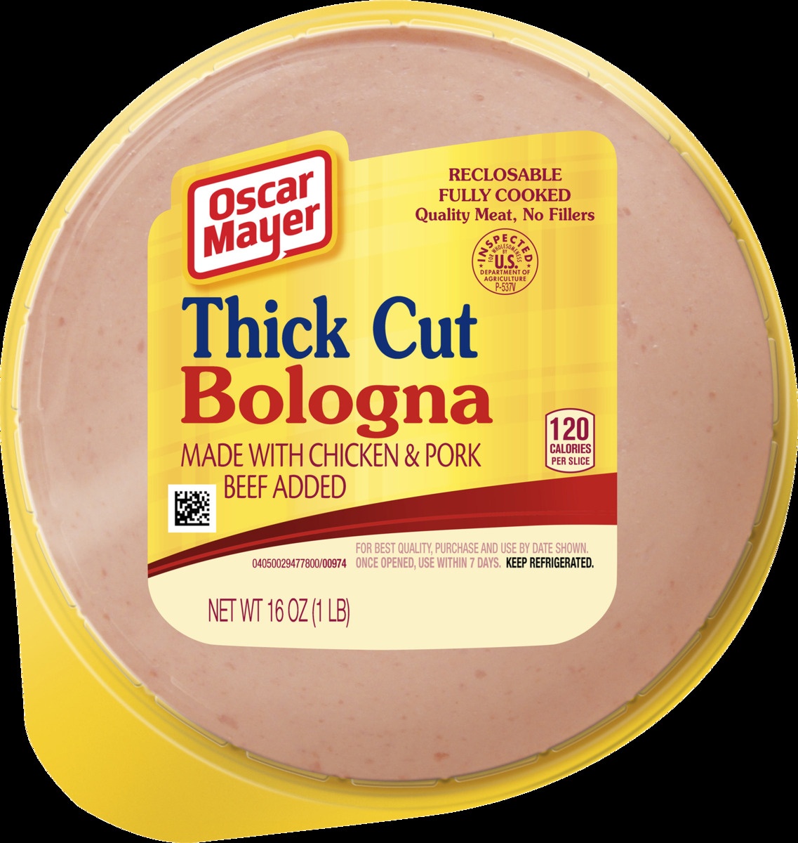 slide 2 of 2, Oscar Mayer Thick Cut Bologna Made with Chicken & Pork, Beef added Sliced Lunch Meat Pack, 16 oz