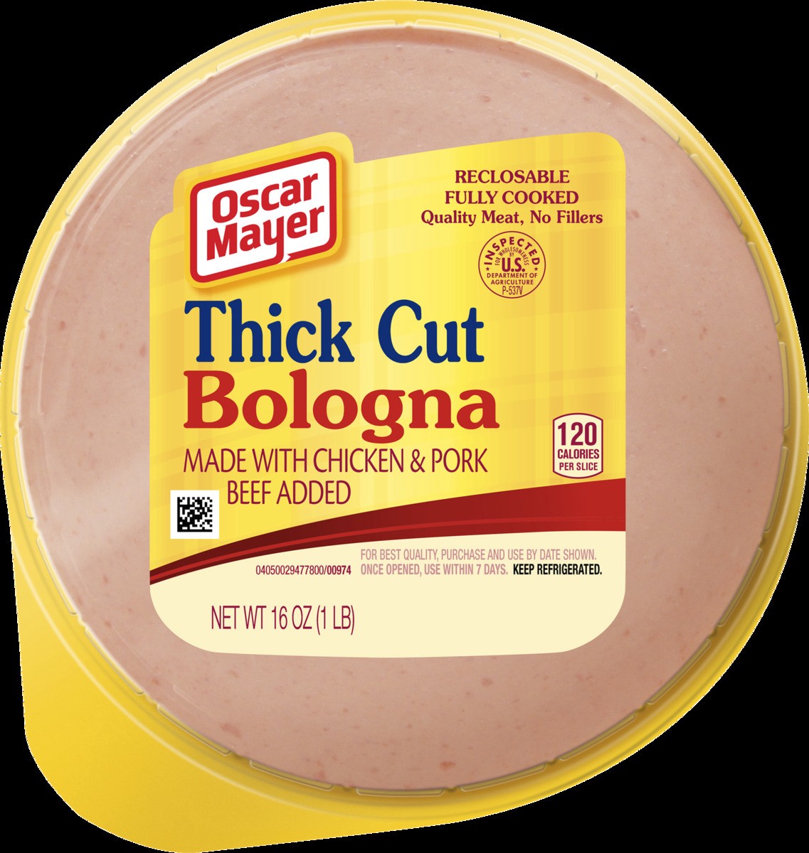 slide 2 of 2, Oscar Mayer Thick Cut Bologna Made with Chicken & Pork, Beef added Sliced Lunch Meat, 16 oz. Pack, 16 oz