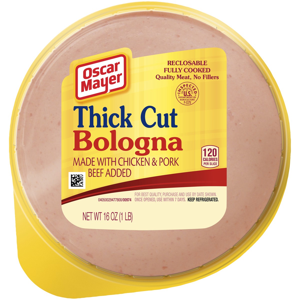 slide 1 of 2, Oscar Mayer Thick Cut Bologna Made with Chicken & Pork, Beef added Sliced Lunch Meat, 16 oz. Pack, 16 oz