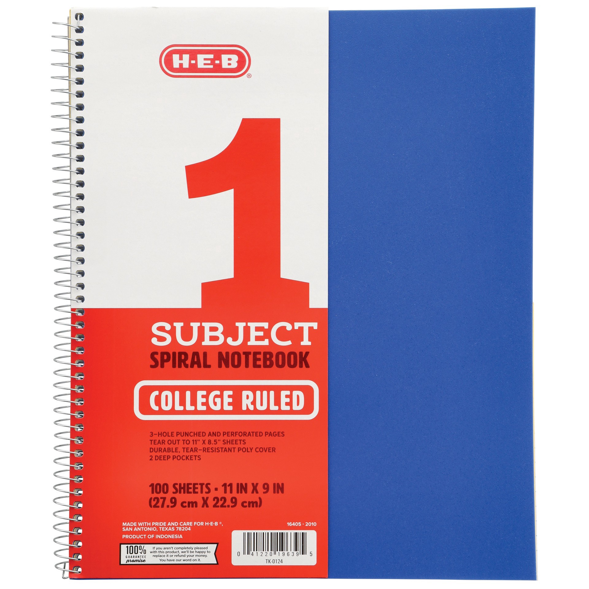 slide 1 of 1, H-E-B 1 Subject Blue College-Ruled Poly Notebook, 100 ct