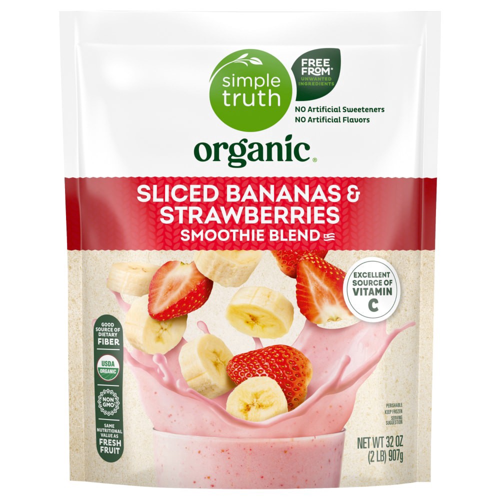 slide 2 of 3, Simple Truth Organic® Sliced Bananas and Strawberries Smoothie Blend, 32 oz