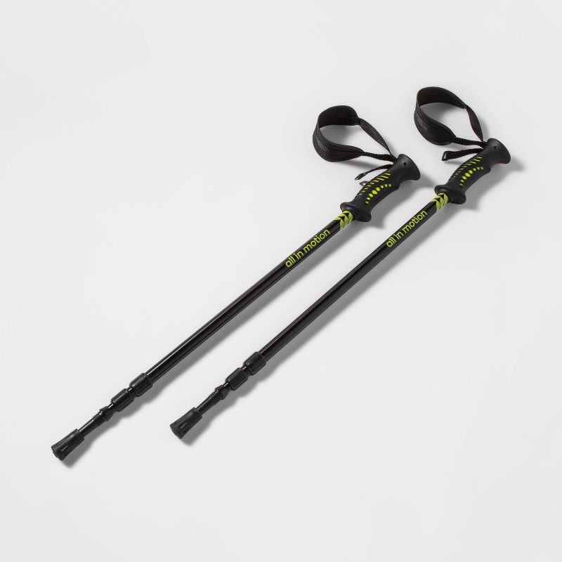 slide 1 of 3, 2pk Adjustable Trekking Poles Black - All In Motion™: Aluminum, Rubber Handles, 2 ct
