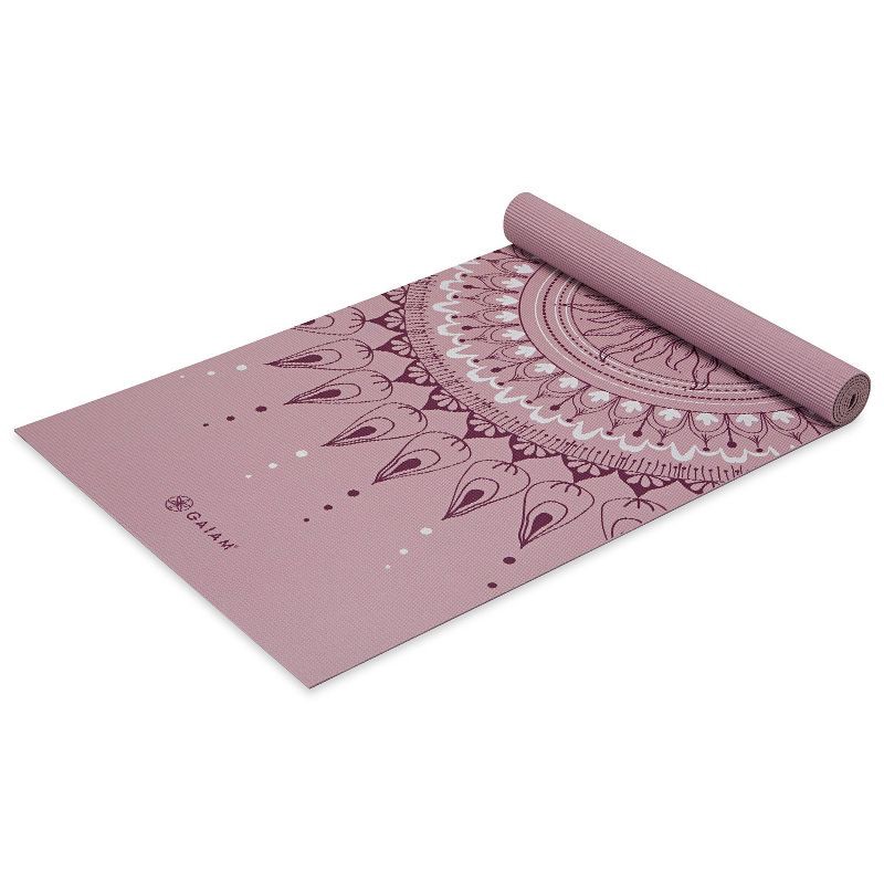 slide 3 of 4, Gaiam Printed Yoga Mat - Dusty Rose (4mm): Non-Slip PVC, Sun Pattern, 1 ct