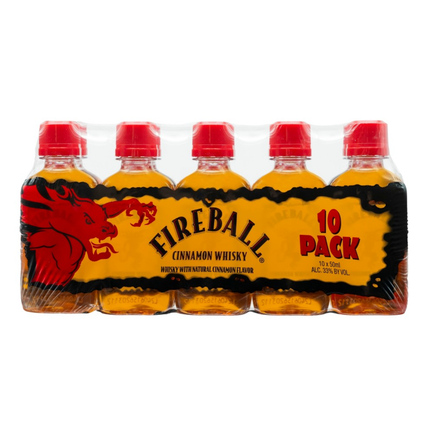 slide 1 of 8, Fireball 10 Pack Cinnamon Whisky 50 ml Bottle 10 ea Shrinkwrapped, 10 ct