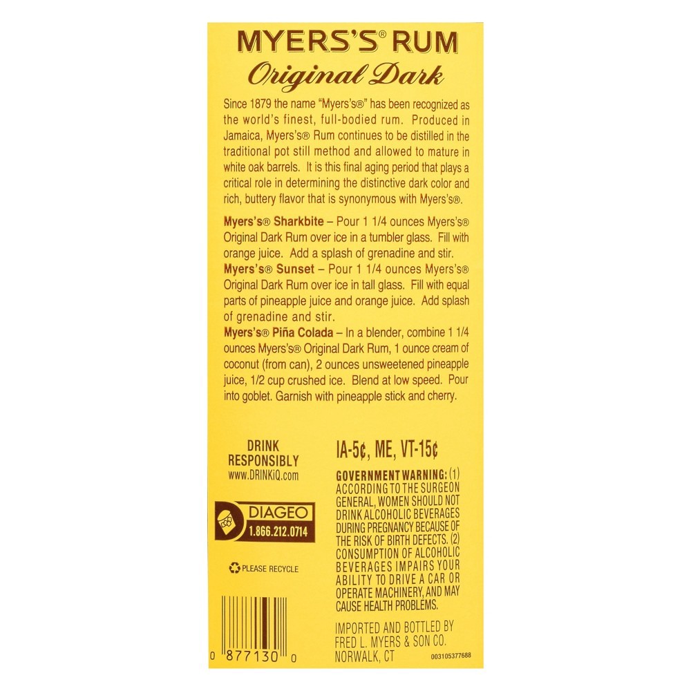 slide 3 of 3, Myers's Rum Myers's Dark Rum, 750ml Traveler Bottle 80 Proof, 750 ml