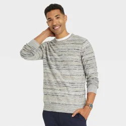 Men's Striped Crewneck Pullover Sweater - Goodfellow & Co Gray S