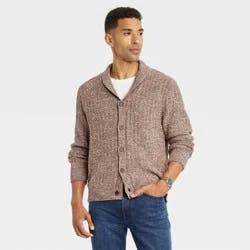 Men's Shawl Collared Sweater Cardigan - Goodfellow & Co Brown L