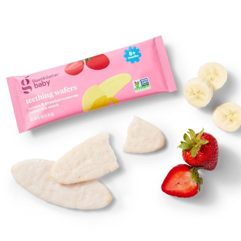 slide 3 of 5, Banana Strawberry Teething Wafers Baby Snacks - 1.76oz/12pk - Good & Gather™, 12 ct; 1.76 oz