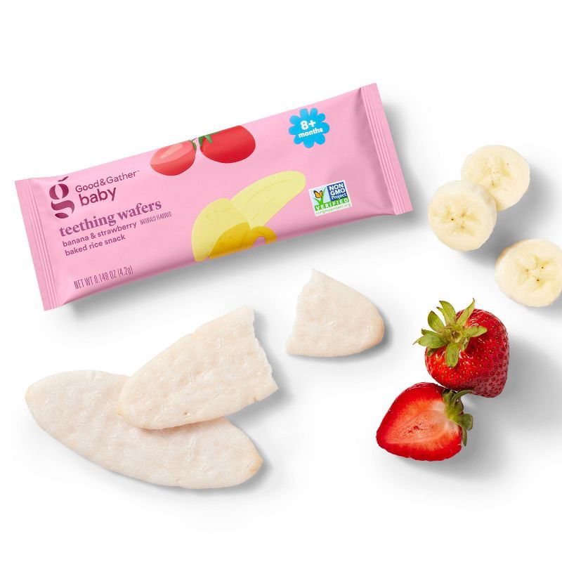 slide 4 of 5, Banana Strawberry Teething Wafers Baby Snacks - 1.76oz/12pk - Good & Gather™, 12 ct; 1.76 oz
