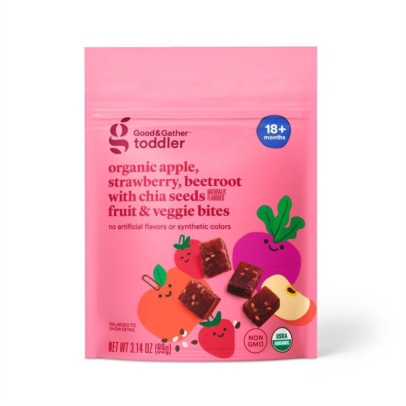 slide 1 of 3, Organic Apple Strawberry Beet with Chia Seeds Fruit & Veggie Bites - 3.14oz - Good & Gather™, 3.14 oz