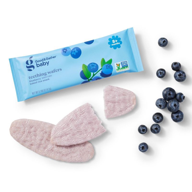 slide 3 of 5, Blueberry Teething Wafers Baby Snacks - 1.76oz/12pk - Good & Gather™, 12 ct; 1.76 oz