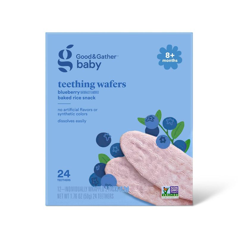 slide 1 of 5, Blueberry Teething Wafers Baby Snacks - 1.76oz/12pk - Good & Gather™, 12 ct; 1.76 oz