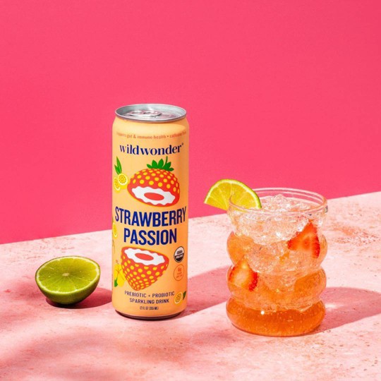 slide 4 of 6, Wildwonder Prebiotic + Probiotic Strawberry Passion Sparkling Drink 12 fl oz, 12 fl oz