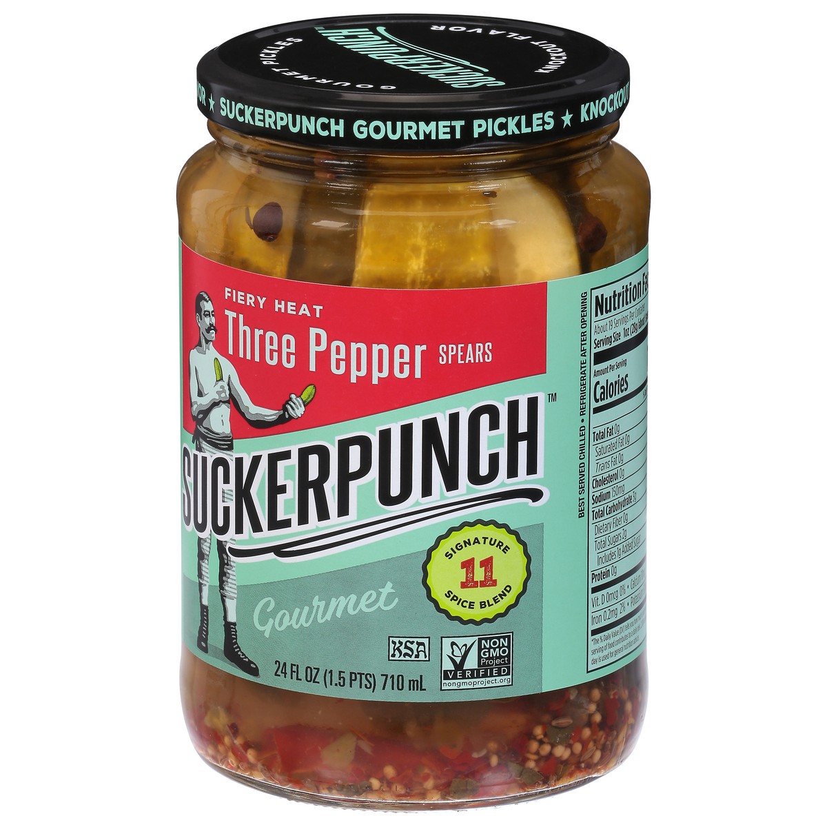 slide 3 of 9, SuckerPunch Gourmet Fiery Heat Spears Three Pepper Pickles 24 fl oz, 24 fl oz