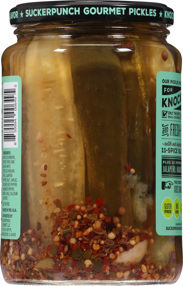 slide 8 of 9, SuckerPunch Gourmet Fiery Heat Spears Three Pepper Pickles 24 fl oz, 24 fl oz