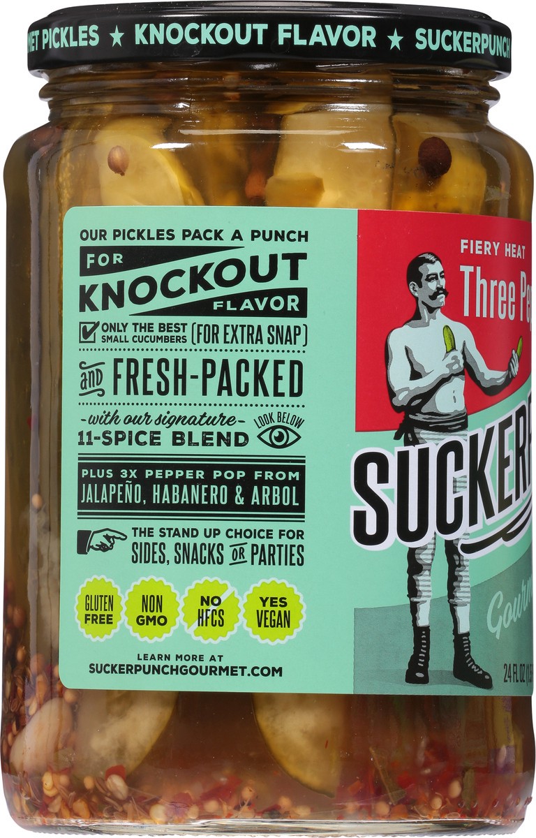 slide 7 of 9, SuckerPunch Gourmet Fiery Heat Spears Three Pepper Pickles 24 fl oz, 24 fl oz