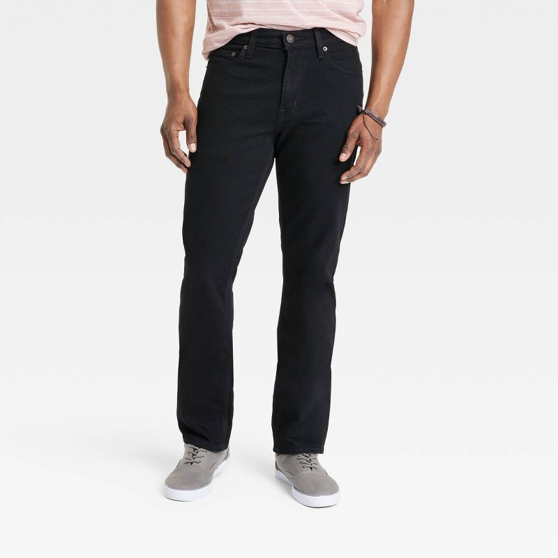 slide 1 of 3, Men's Straight Fit Jeans - Goodfellow & Co™ Jet Black 34x34: Mid Rise, Denim, Stretch Fabric, 1 ct