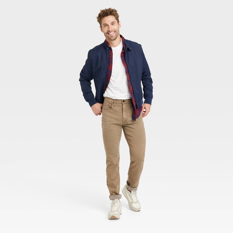 slide 3 of 3, Men's Comfort Wear Slim Fit Jeans - Goodfellow & Co™ Beige 38x32: Heavyweight Khaki Denim, Mid Rise, Stretch Fabric, Machine Washable, 1 ct