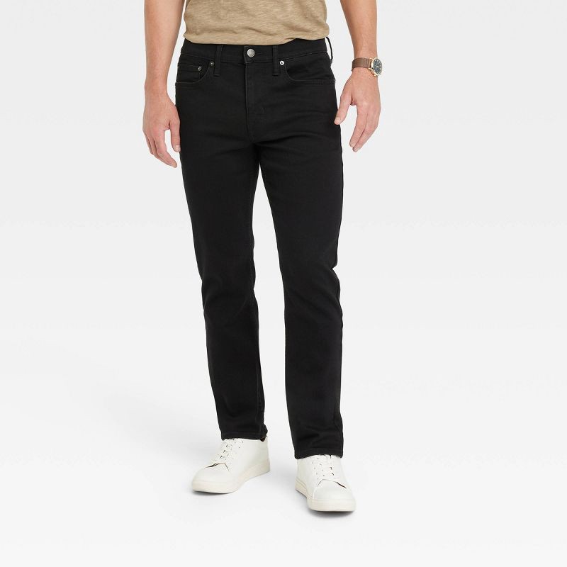 slide 1 of 3, Men's Comfort Wear Slim Fit Jeans - Goodfellow & Co™ Black 34x32: Heavyweight Denim, Mid Rise, Stretch, 1 ct
