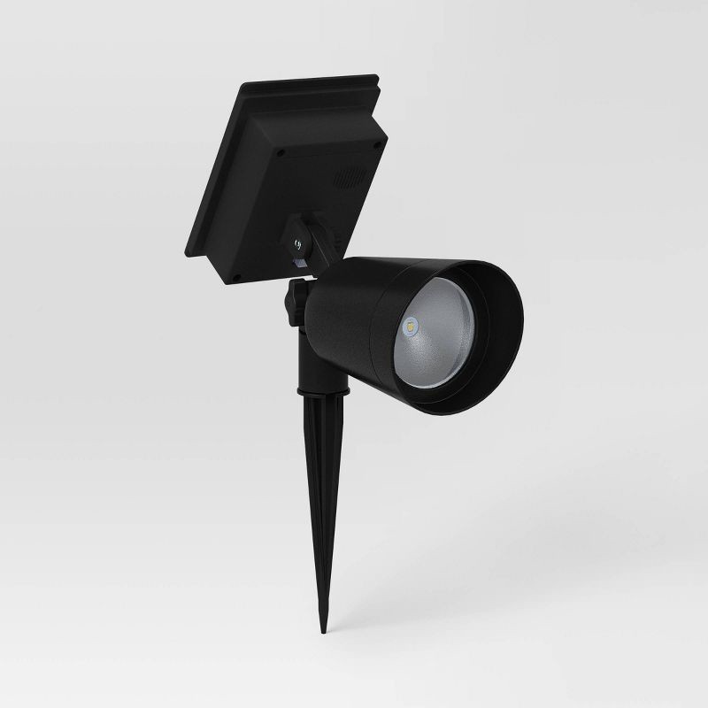slide 1 of 4, 2pk Short Solar LED Outdoor Spotlights Matte Black - Threshold™: Weather-Resistant, Automatic, with Ground Stakes, 2 ct