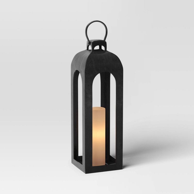 slide 3 of 5, 29.4"x9" Pillar Cast Aluminum Outdoor Lantern Candle Holder Black - Threshold™, 1 ct