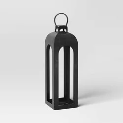 29.4"x9" Pillar Cast Aluminum Outdoor Lantern Candle Holder Black - Threshold™