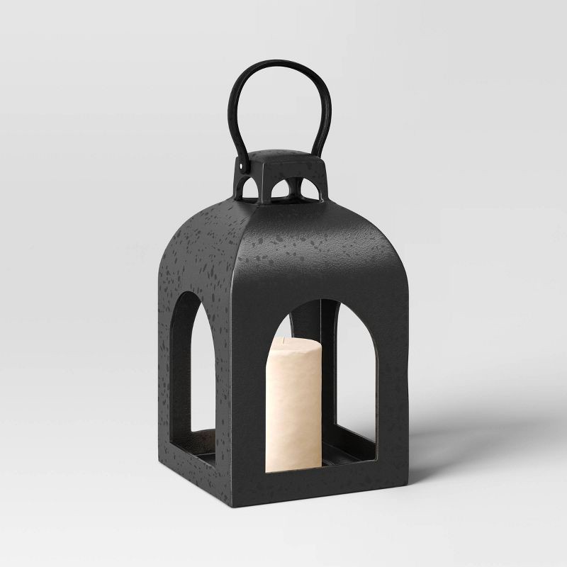 slide 3 of 5, 13.5"x7.7" Pillar Cast Aluminum Outdoor Lantern Candle Holder Black - Threshold™, 1 ct