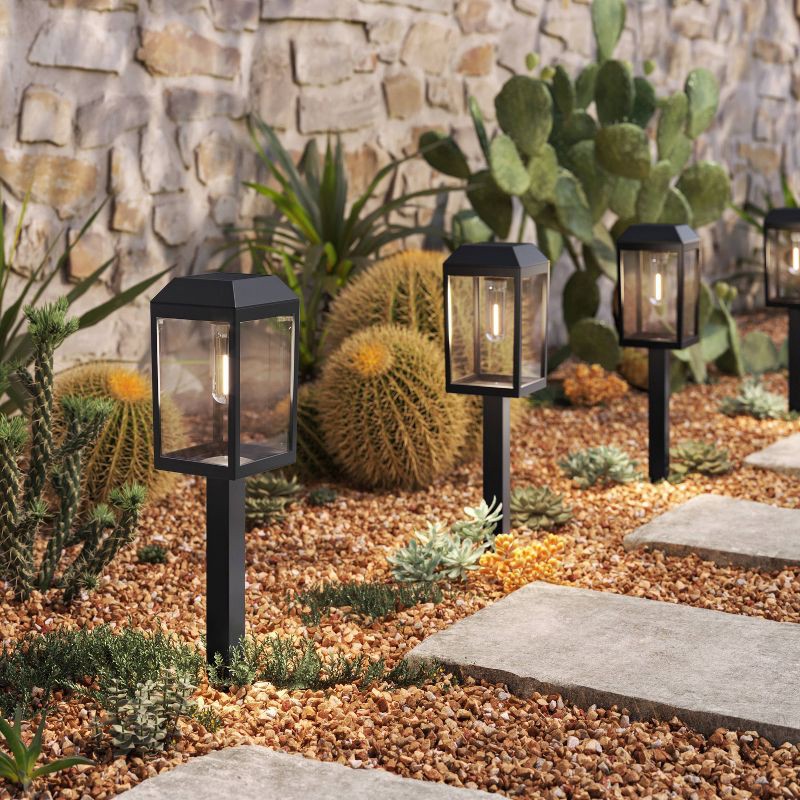 slide 2 of 4, 6pk Window Lantern Solar LED Outdoor Path Lights Matte Black - Threshold™: Energy-Efficient, Weather-Resistant, Automatic Lighting, 6 ct