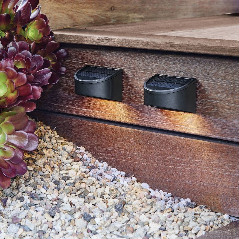 slide 2 of 3, 2pk Insert Lens Deck Solar LED Outdoor Step Lights Matte Black - Threshold™: Weather-Resistant, Automatic Lighting, Hang/Stake Options, 2 ct