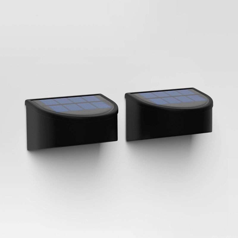 slide 1 of 3, 2pk Insert Lens Deck Solar LED Outdoor Step Lights Matte Black - Threshold™: Weather-Resistant, Automatic Lighting, Hang/Stake Options, 2 ct