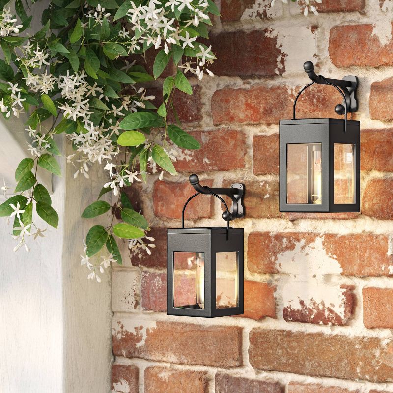 slide 2 of 5, 2pk Clip Window Lantern Vintage Deck Solar LED Outdoor Path Lights Matte Black - Threshold™: Automatic Hanging Solar Lanterns, Weather-Resistant, 2 ct