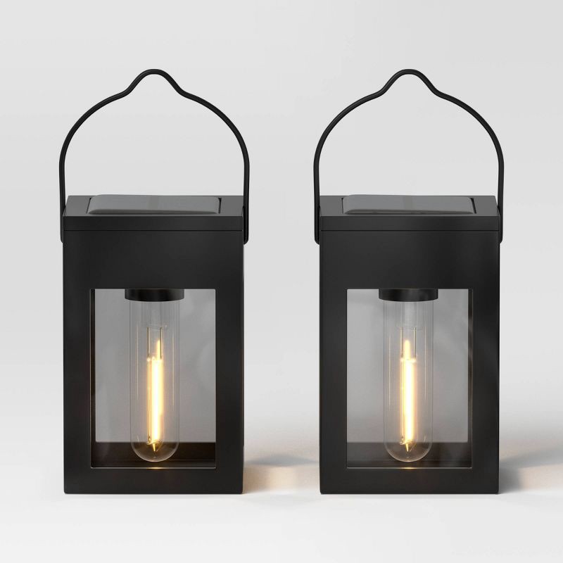 slide 3 of 5, 2pk Clip Window Lantern Vintage Deck Solar LED Outdoor Path Lights Matte Black - Threshold™: Automatic Hanging Solar Lanterns, Weather-Resistant, 2 ct