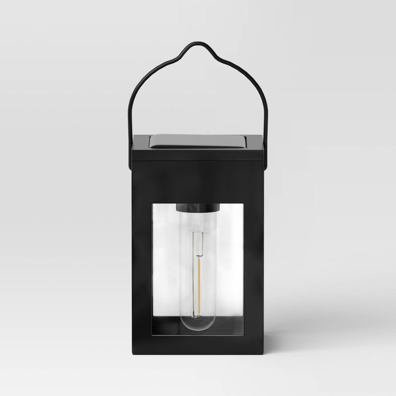 slide 4 of 5, 2pk Clip Window Lantern Vintage Deck Solar LED Outdoor Path Lights Matte Black - Threshold™: Automatic Hanging Solar Lanterns, Weather-Resistant, 2 ct