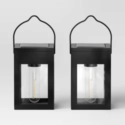 2pk Clip Window Lantern Vintage Deck Solar LED Outdoor Path Lights Matte Black - Threshold™: Automatic Hanging Solar Lanterns, Weather-Resistant