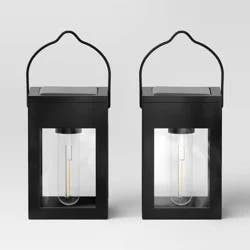 2pk Clip Window Lantern Vintage Deck Solar LED Outdoor Path Lights Matte Black - Threshold™: Automatic Hanging Solar Lanterns, Weather-Resistant